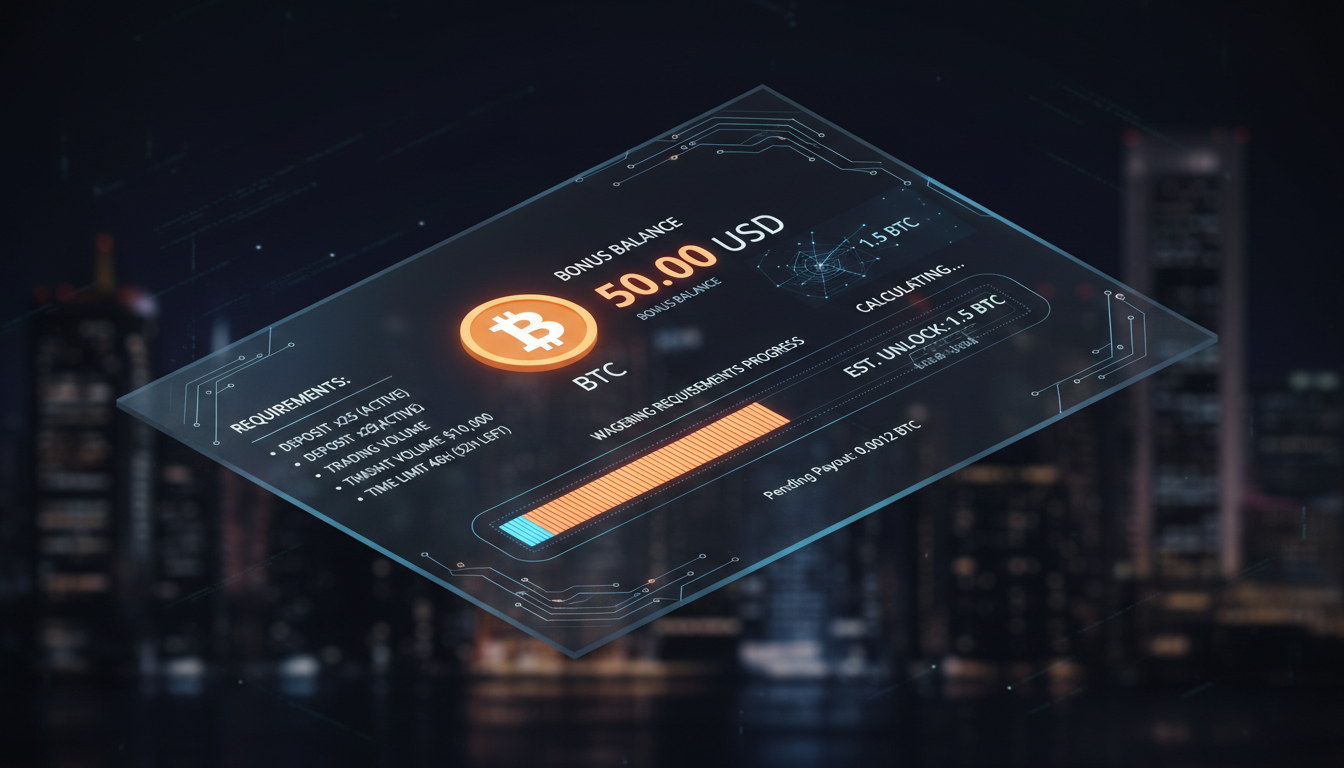 Professional digital interface showing a Bitcoin bonus wagering progress bar
